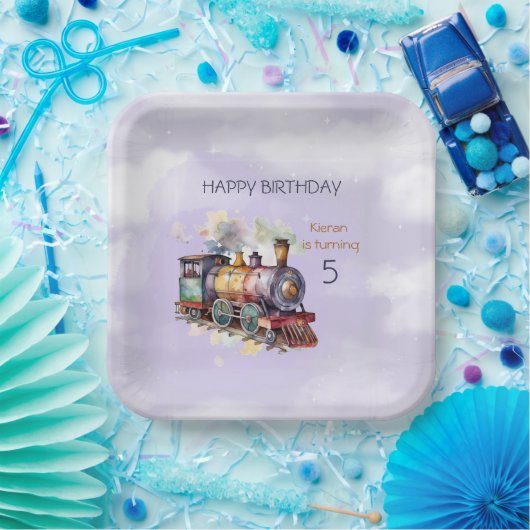 Train Engine Boy 5th Birthday Papieren Bordje (Feest)