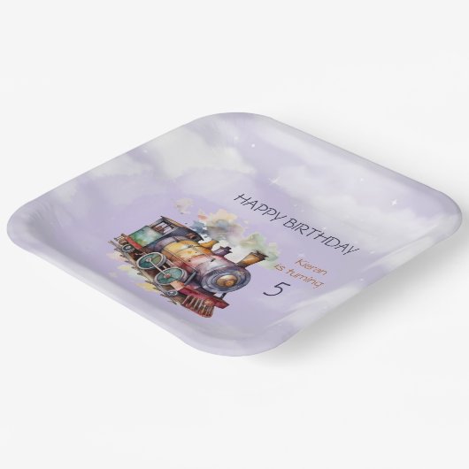 Train Engine Boy 5th Birthday Papieren Bordje (Gebogen)