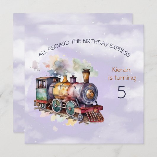 Train Engine Boy 5th Birthday Uitnodiging (Voorkant / Achterkant)