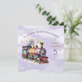 Train Engine Boy 5th Birthday Uitnodiging (Staand voorkant)