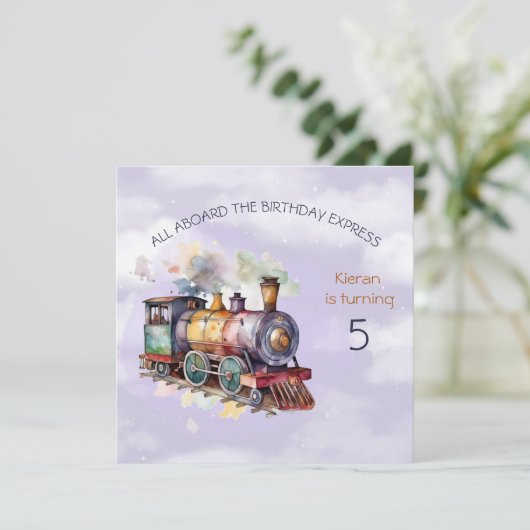 Train Engine Boy 5th Birthday Uitnodiging (Staand voorkant)