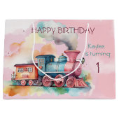 Train Engine Girl 1ste verjaardag Groot Cadeauzakje (Voorkant)