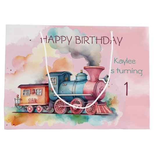 Train Engine Girl 1ste verjaardag Groot Cadeauzakje (Achterkant)