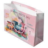 Train Engine Girl 1ste verjaardag Groot Cadeauzakje (Achterkant Gekanteld)