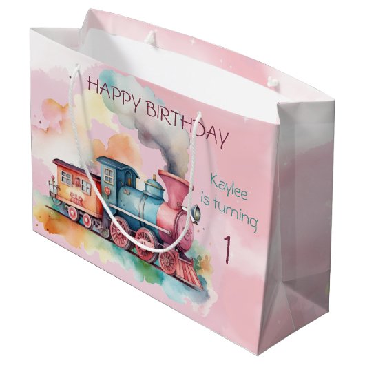 Train Engine Girl 1ste verjaardag Groot Cadeauzakje (Achterkant Gekanteld)