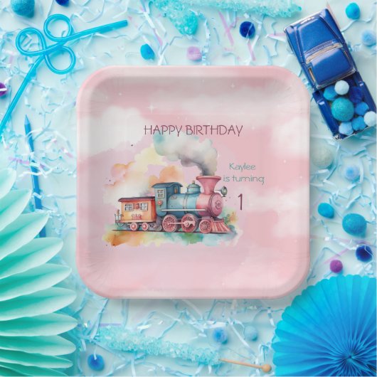 Train Engine Girl 1ste verjaardag Papieren Bordje (Feest)