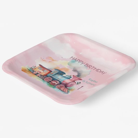 Train Engine Girl 1ste verjaardag Papieren Bordje (Gebogen)