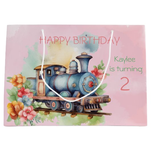 Train Engine Girl 2e verjaardag Groot Cadeauzakje (Voorkant)