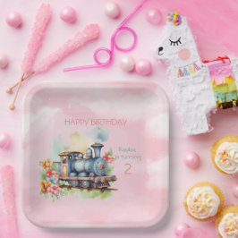 Train Engine Girl 2e verjaardag Papieren Bordje
