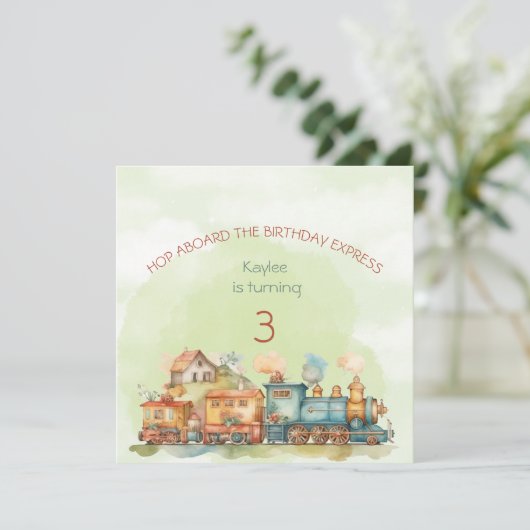 Train Engine Girl 3e uitnodiging (Staand voorkant)