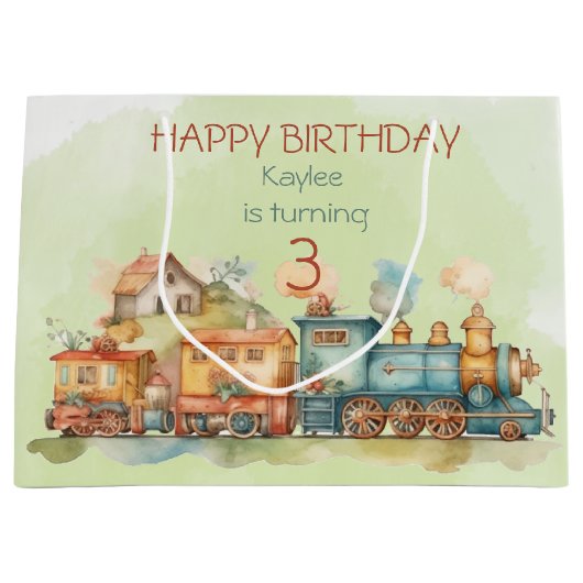 Train Engine Girl 3e verjaardag Groot Cadeauzakje (Voorkant)