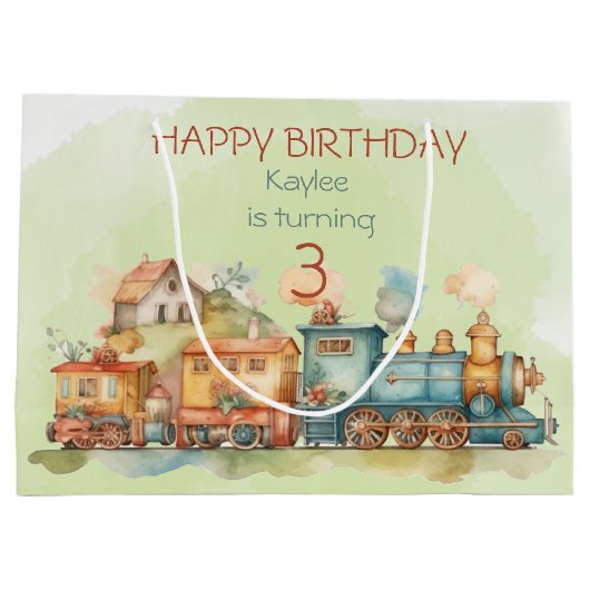 Train Engine Girl 3e verjaardag Groot Cadeauzakje (Achterkant)