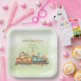 Train Engine Girl 3e verjaardag Papieren Bordje