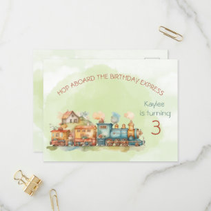 Train Engine Girl 3rd Birthday Invitation briefkaa Uitnodiging Briefkaart