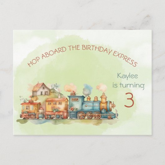 Train Engine Girl 3rd Birthday Invitation briefkaa Uitnodiging Briefkaart (Voorkant)