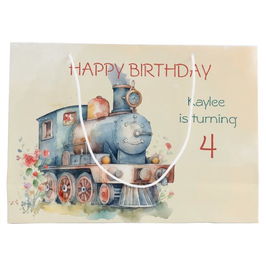 Train Engine Girl 4e verjaardag Groot Cadeauzakje (Achterkant)