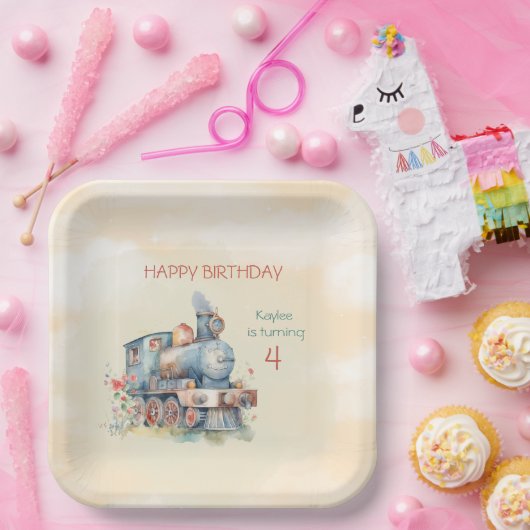 Train Engine Girl 4e verjaardag Papieren Bordje (Feest)