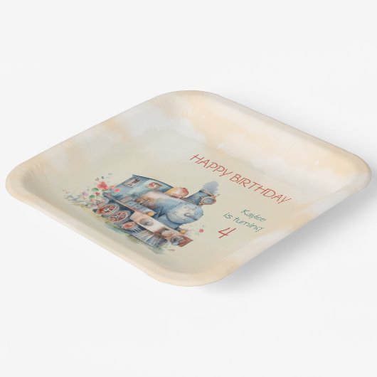 Train Engine Girl 4e verjaardag Papieren Bordje (Gebogen)