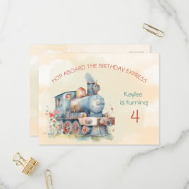 Train Engine Girl 4th Birthday Invitation briefkaa Uitnodiging Briefkaart