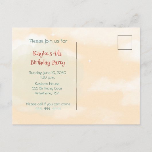 Train Engine Girl 4th Birthday Invitation briefkaa Uitnodiging Briefkaart (Achterkant)