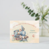 Train Engine Girl 4th Birthday Invitation briefkaa Uitnodiging Briefkaart (Staand voorkant)