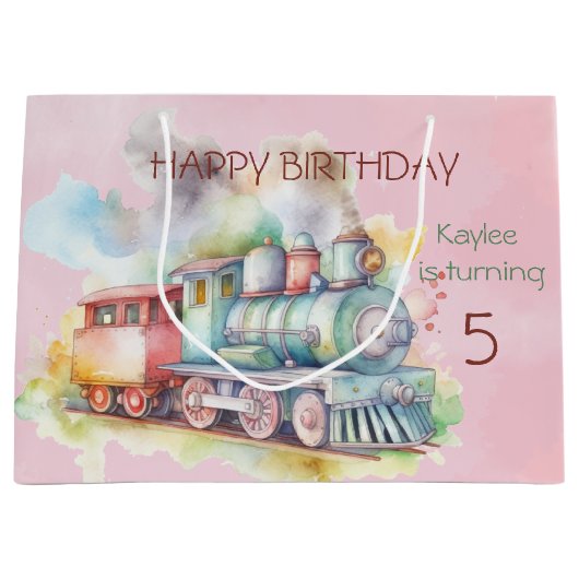 Train Engine Girl 5th Birthday Groot Cadeauzakje (Voorkant)