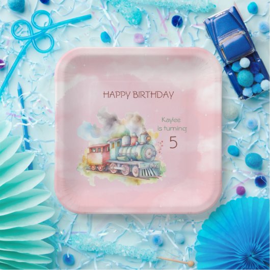 Train Engine Girl 5th Birthday Papieren Bordje (Feest)