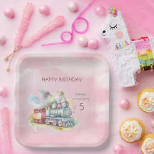 Train Engine Girl 5th Birthday Papieren Bordje