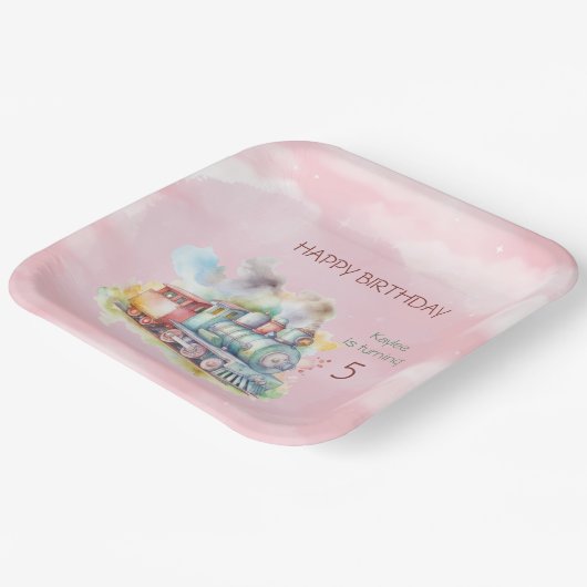 Train Engine Girl 5th Birthday Papieren Bordje (Gebogen)