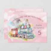 Train Engine Girl 5th Birthday Uitnodiging (Voorkant / Achterkant)