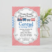 Train Engine, Red Stripes Baby Blue Polka Dot Kaart (Staand voorkant)