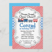 Train Engine, Red Stripes Baby Blue Polka Dot Kaart (Voorkant / Achterkant)