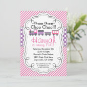 Train Engine Roze Stripe Paarse Polka Dot Birthday Kaart (Staand voorkant)