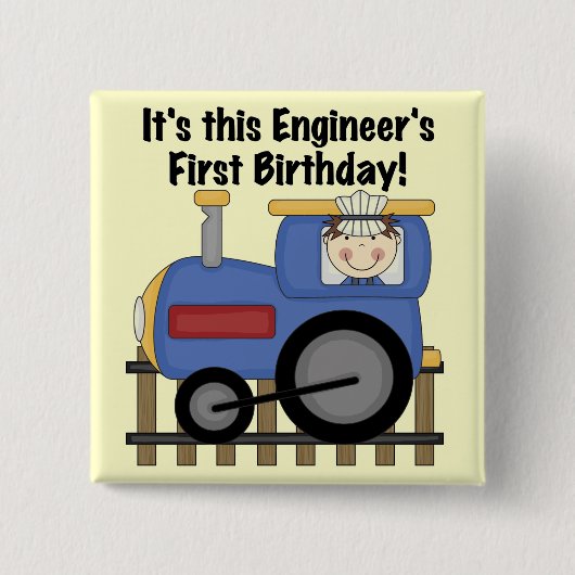 Train Engineer 1st Birthday Tshirts en geschenken Vierkante Button 5,1 Cm (Voorkant)