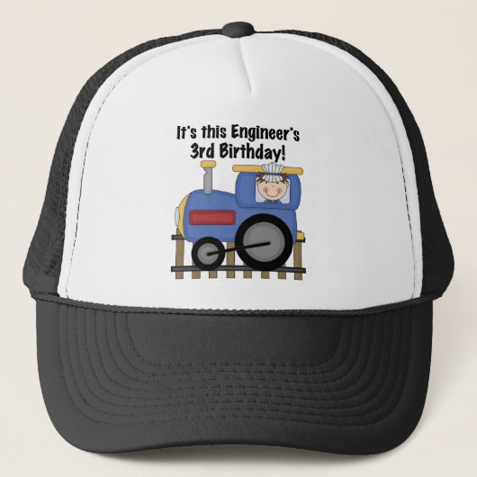 Train Engineer 3rd Birthday Tshirts en cadeaus Trucker Pet (Voorkant)