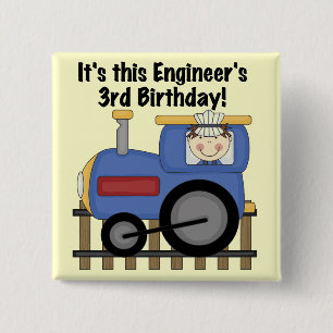 Train Engineer 3rd Birthday Tshirts en cadeaus Vierkante Button 5,1 Cm