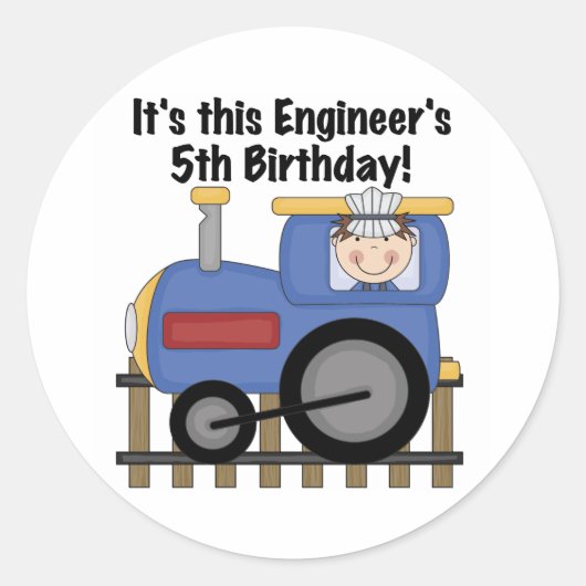 Train Engineer 5th Birthday-overhemden en cadeautj Ronde Sticker (Voorkant)