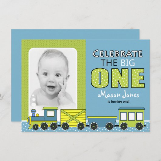 Train First Birthday Party Kaart (Voorkant / Achterkant)