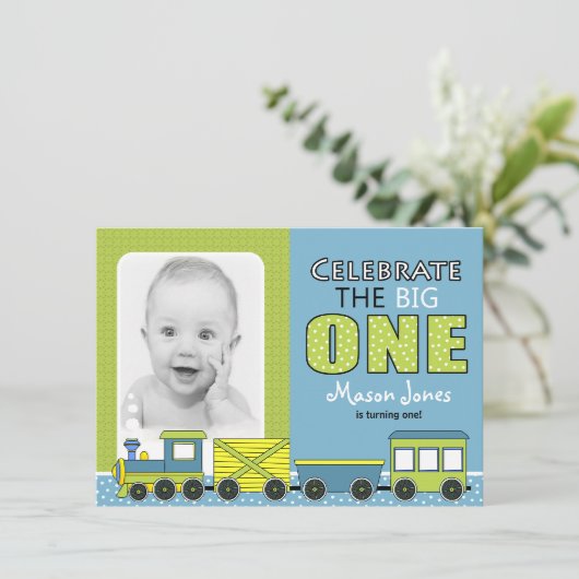 Train First Birthday Party Kaart (Staand voorkant)