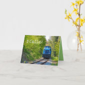 Train Foto Blue Locomotive Hallo Blank Note Card Kaart (Gele Bloem)