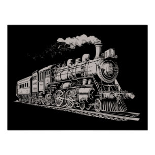 Train  Grafisch Ontwerp Schets Retro Stoom Perfect Poster