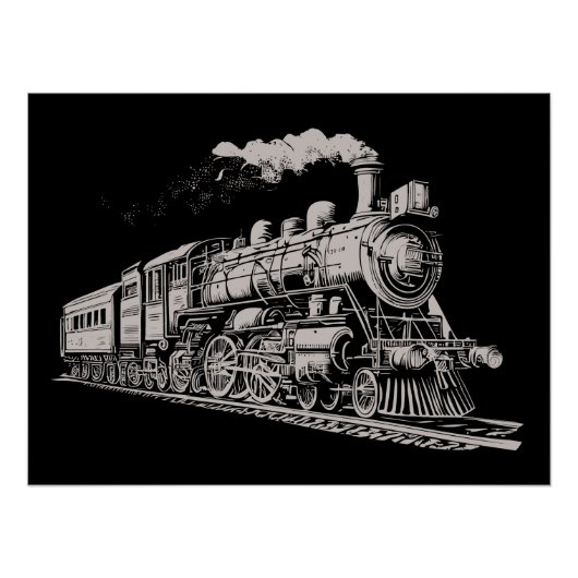 Train Grafisch Ontwerp Schets Retro Stoom Perfect Poster (Voorkant)