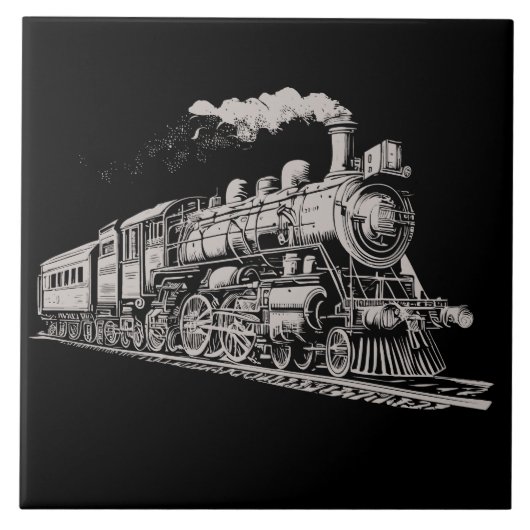 Train  Grafisch Ontwerp Schets Retro Stoom Tegeltje (Voorkant)