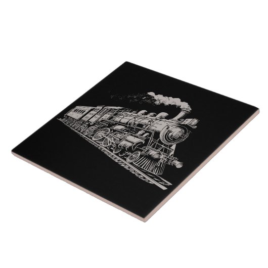 Train  Grafisch Ontwerp Schets Retro Stoom Tegeltje (Zijkant)