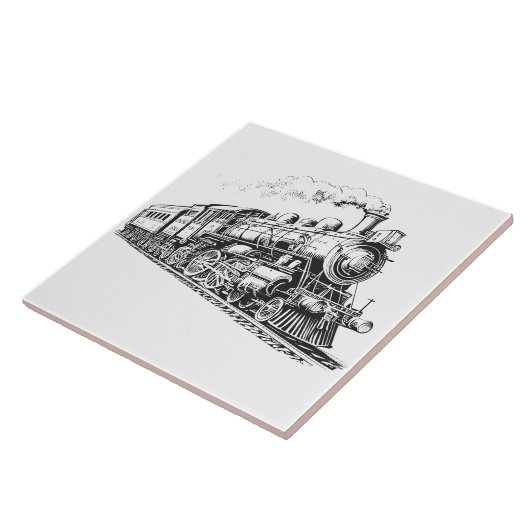 Train Grafisch Ontwerp Schets Retro Stoom Tegeltje (Zijkant)