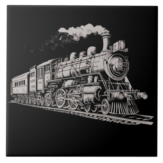Train  Grafisch Ontwerp Schets Retro Stoom Tegeltje (Voorkant)