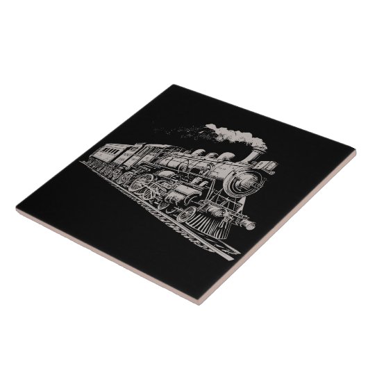 Train  Grafisch Ontwerp Schets Retro Stoom Tegeltje (Zijkant)