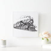 Train  Grafisch Ontwerp Schets Retro Stoom Vierkante Klok (Huis)