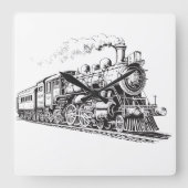 Train  Grafisch Ontwerp Schets Retro Stoom Vierkante Klok (Voorkant)