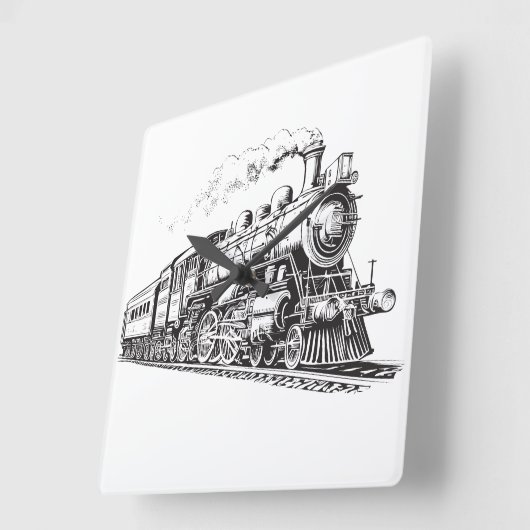 Train  Grafisch Ontwerp Schets Retro Stoom Vierkante Klok (Hoek)